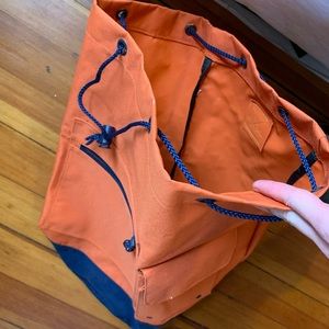 Orange and Blue Canvas Drawstring Sling backpack
